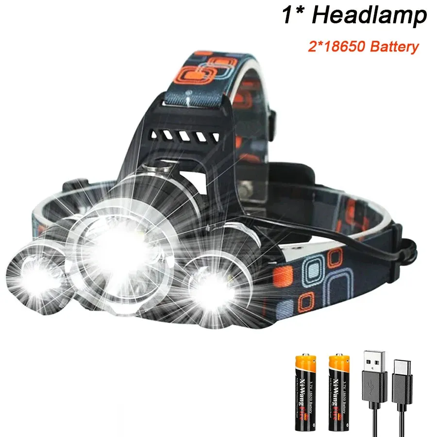 1-5PCS LED Headlamp 4-Mode Waterproof Headlight USB Rechargeable 18650 Head Torch for Camping Hunting