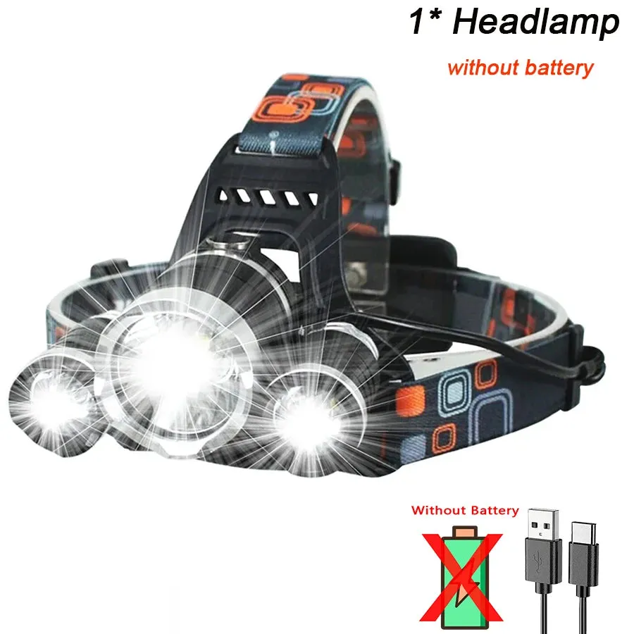 1-5PCS LED Headlamp 4-Mode Waterproof Headlight USB Rechargeable 18650 Head Torch for Camping Hunting