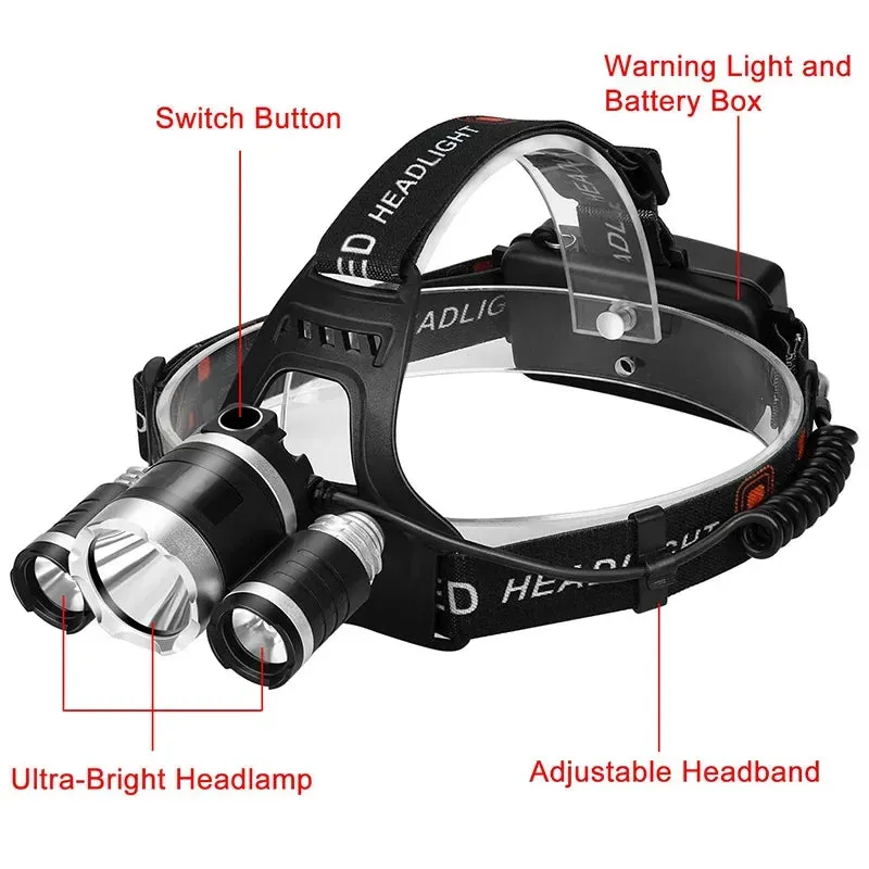 1-5PCS LED Headlamp 4-Mode Waterproof Headlight USB Rechargeable 18650 Head Torch for Camping Hunting