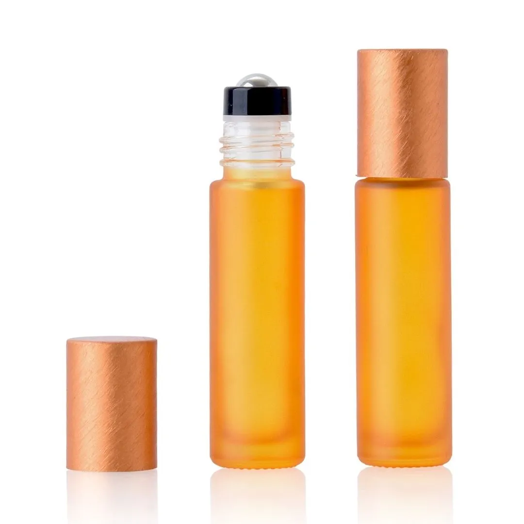 10ml Orange Frosted Glass Roller Bottle with Brushed Aluminium Orange Lid (Pk 5)