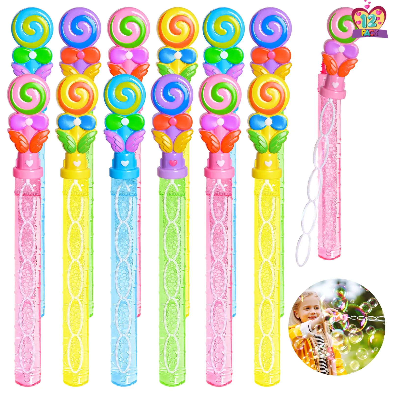 12PCS Assorted Macaron Lollipop Bubble Maker Wands Bubble Sticks