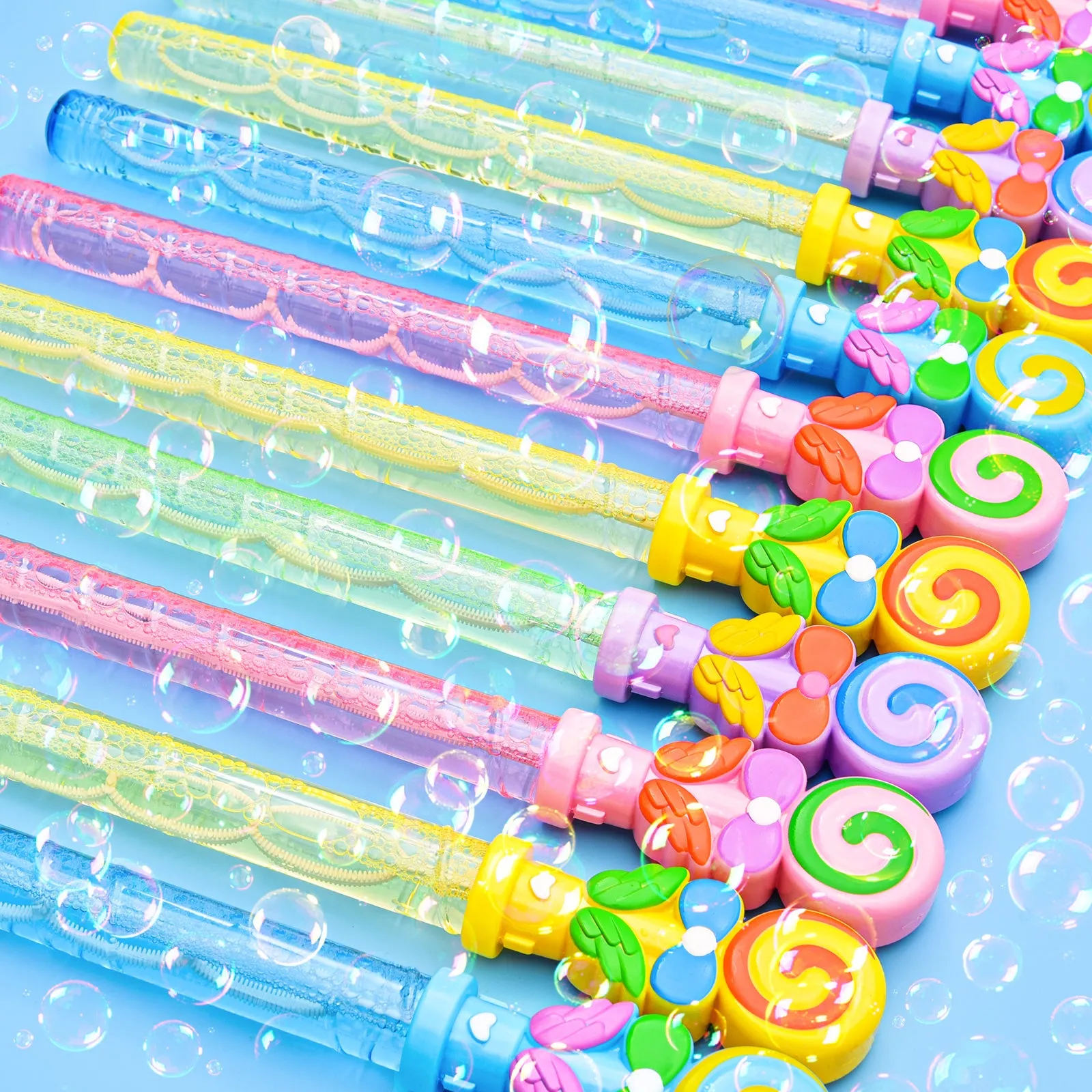 12PCS Assorted Macaron Lollipop Bubble Maker Wands Bubble Sticks