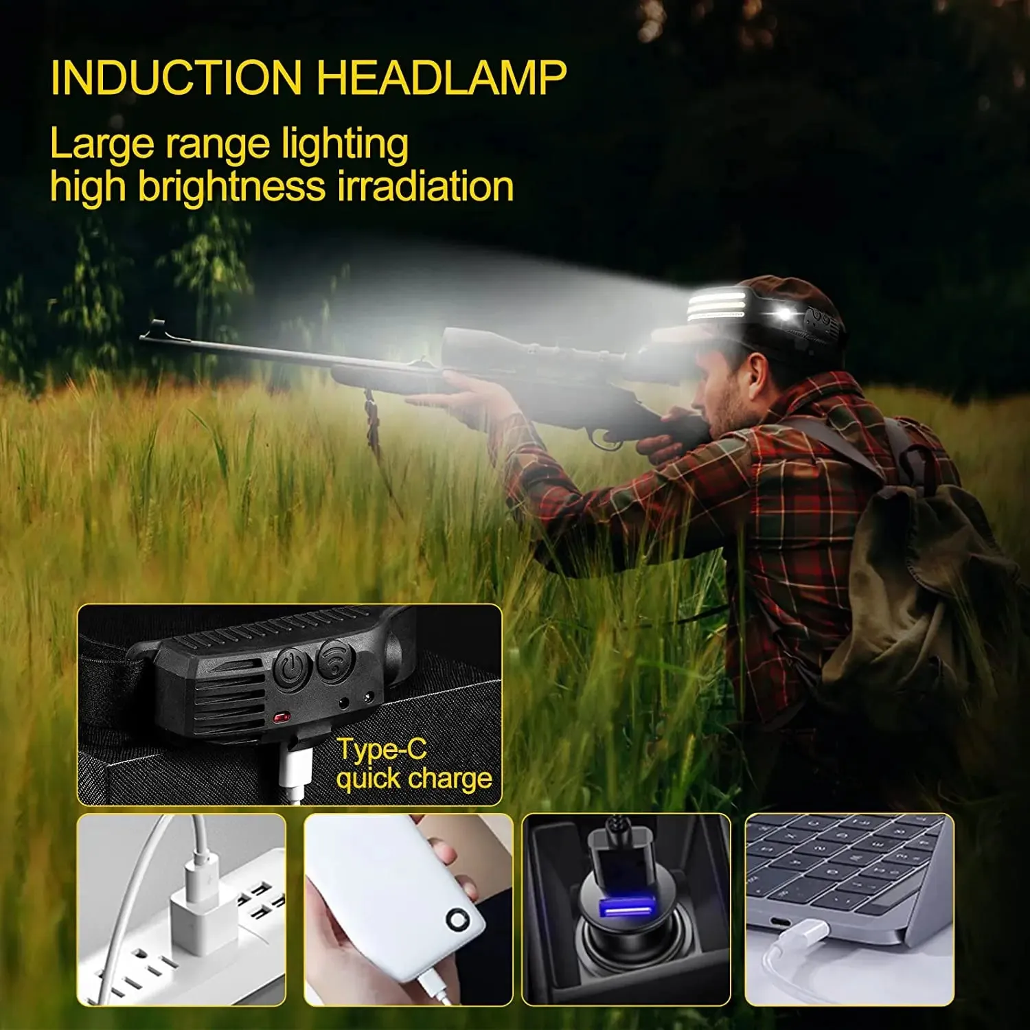 1/3/5/10PCS Sensor Headlamp 10 Lighting Modes Camping Fishing Search Light USB Rechargeable Waterproof LED Headlamp Headlight