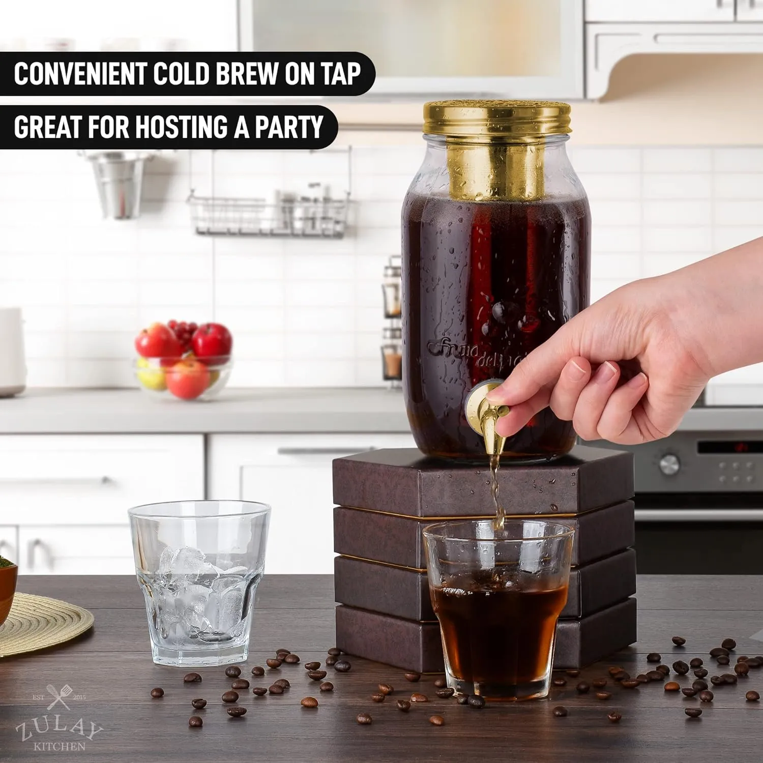 1.5 Liter Cold Brew Coffee Maker with Extra Thick Glass Carafe & Stainless Steel Mesh Filter