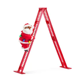 17 in. Animated Ladder Climbing Black Santa