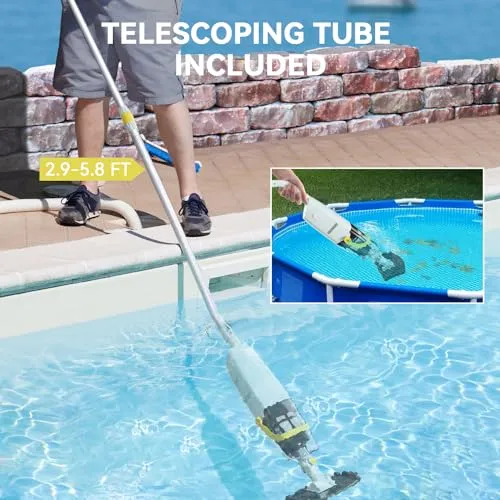 (2024 Upgraded) Lydsto Handheld Pool Vacuum with Telescopic Pole, Cordless Rechargeable Pool Vacuums Cleaner, 60 Mins Running Time, Deep Cleaning for Above & In-ground Pools, Hot Tubs, Spas