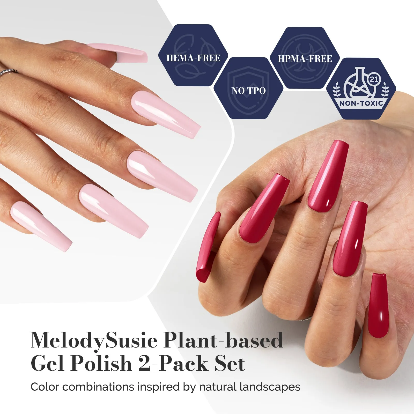 2Pcs Fleurwee Gel Polish - Raspberry Red&Light Pink-P13 P22