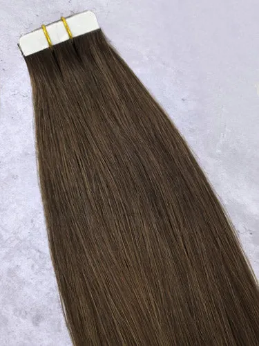 #4 Dark Chocolate Brown｜Luxury Russian Remy Human Hair, Double Drawn, Tape Extensions