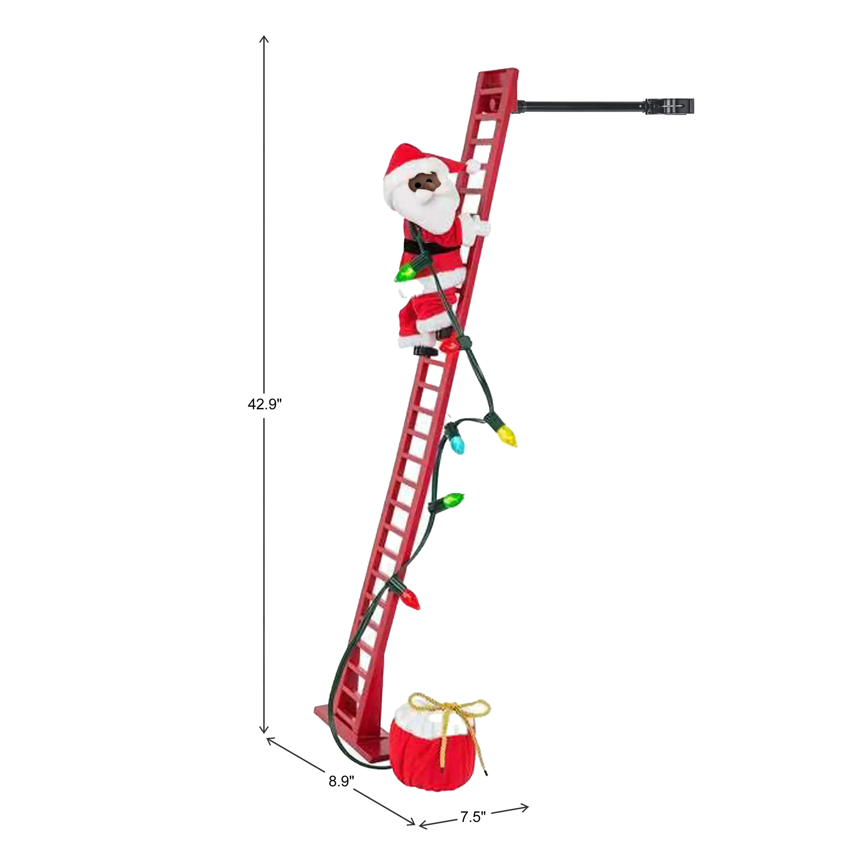 43 in. Animated Ladder Climbing Black Santa