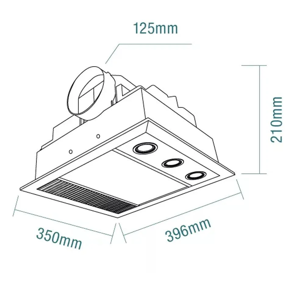 480m³/h Martec Linear MINI 3 in 1 Bathroom Heater / Exhaust Fan and LED Light in Silver / White