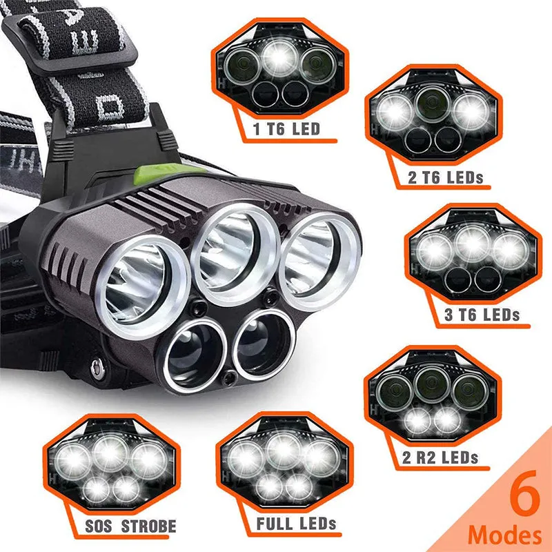 5 LED Strong Headlight USB Rechargeable Flashlight Headlamp