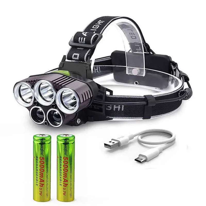 5 LED Strong Headlight USB Rechargeable Flashlight Headlamp