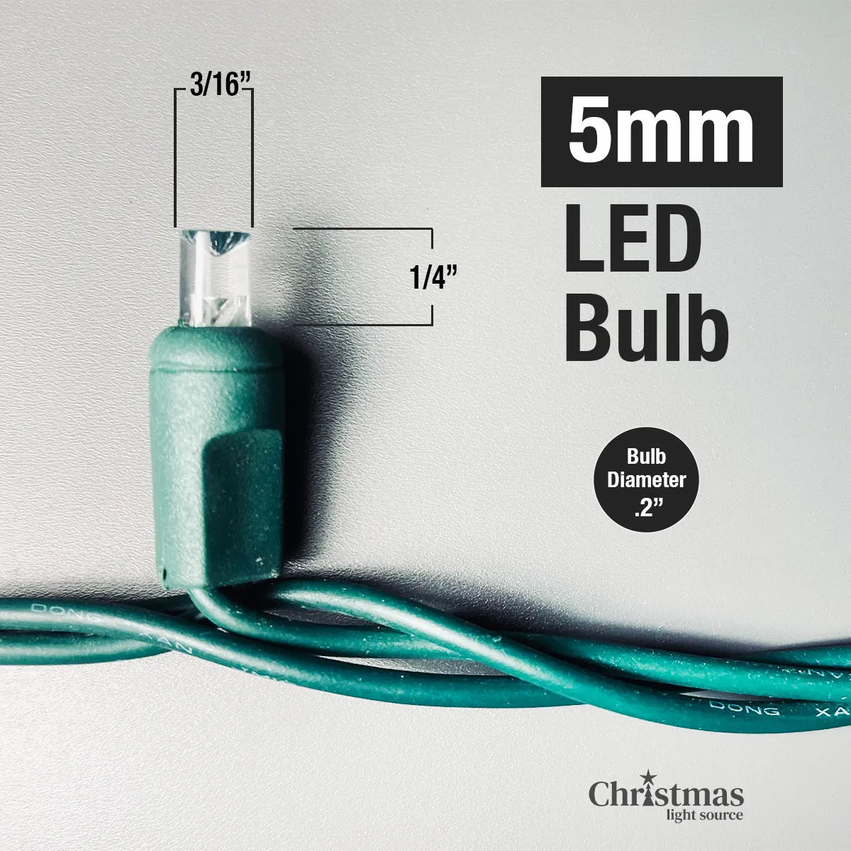 50-light  5mm Teal LED Christmas Lights, 6" Spacing