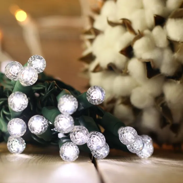 50-light  G12 Pure White LED Christmas Lights, 4" Spacing Green Wire