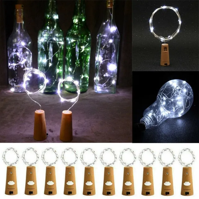 5/10pcs Garland Wine Bottle Fairy String Lights 20 LED Battery Cork Copper Wire String Light For Christmas Party Wedding Decor