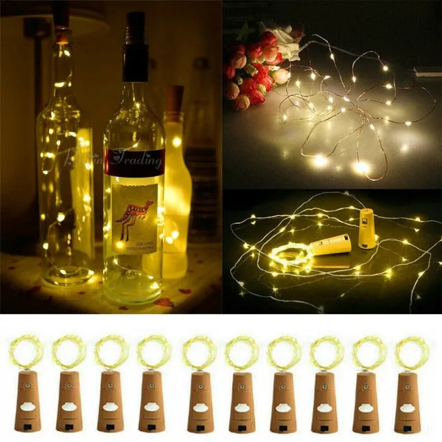 5/10pcs Garland Wine Bottle Fairy String Lights 20 LED Battery Cork Copper Wire String Light For Christmas Party Wedding Decor