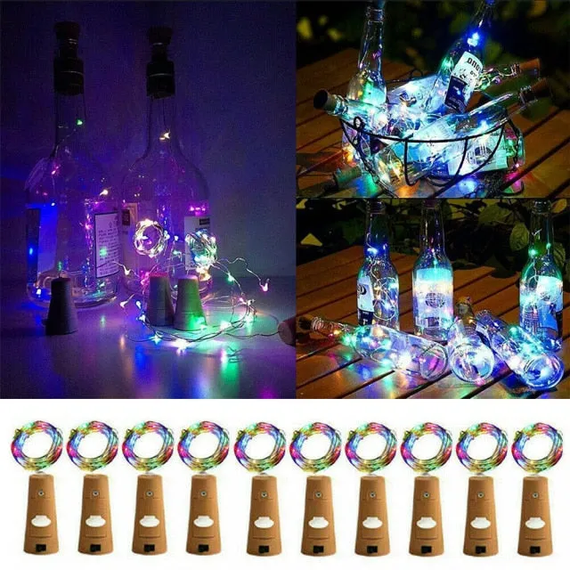 5/10pcs Garland Wine Bottle Fairy String Lights 20 LED Battery Cork Copper Wire String Light For Christmas Party Wedding Decor