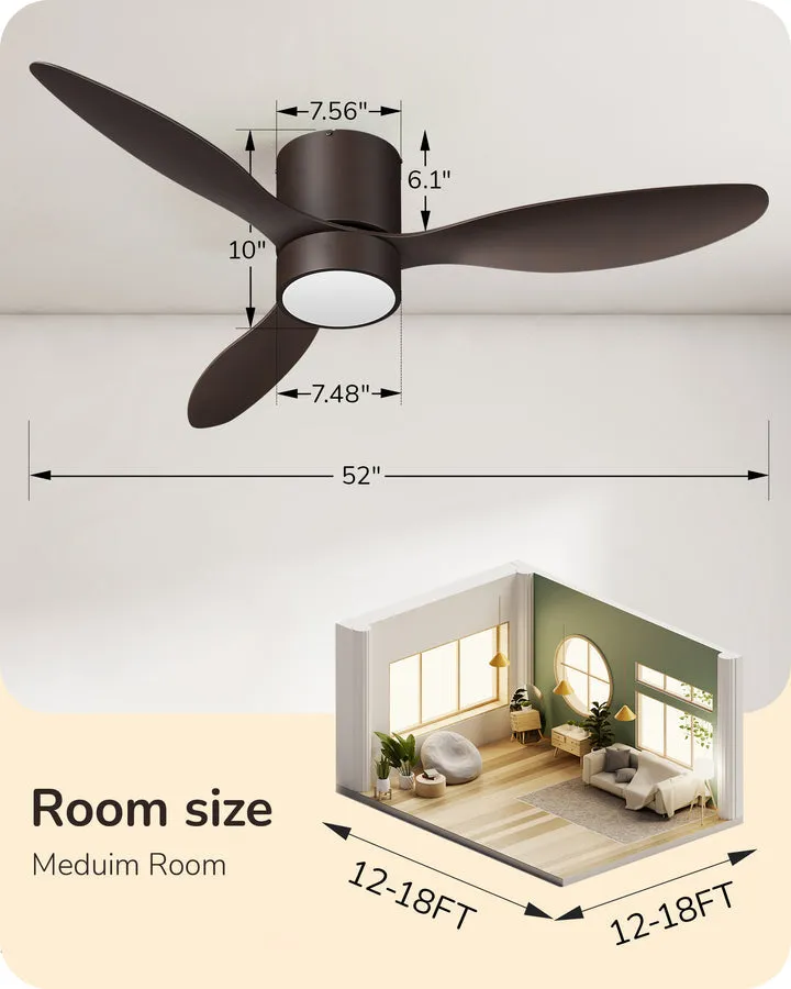 52 Inch Dimmable 3 Color Modern Ceiling Fan with Light and Remote-HCFM02A