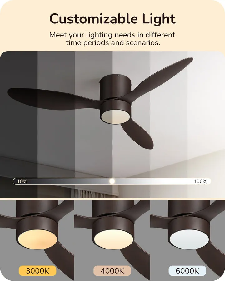 52 Inch Dimmable 3 Color Modern Ceiling Fan with Light and Remote-HCFM02A