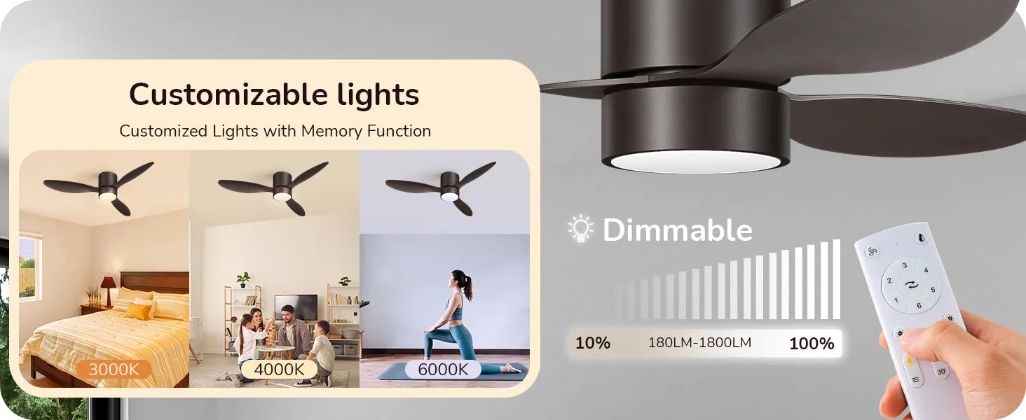 52 Inch Dimmable 3 Color Modern Ceiling Fan with Light and Remote-HCFM02A