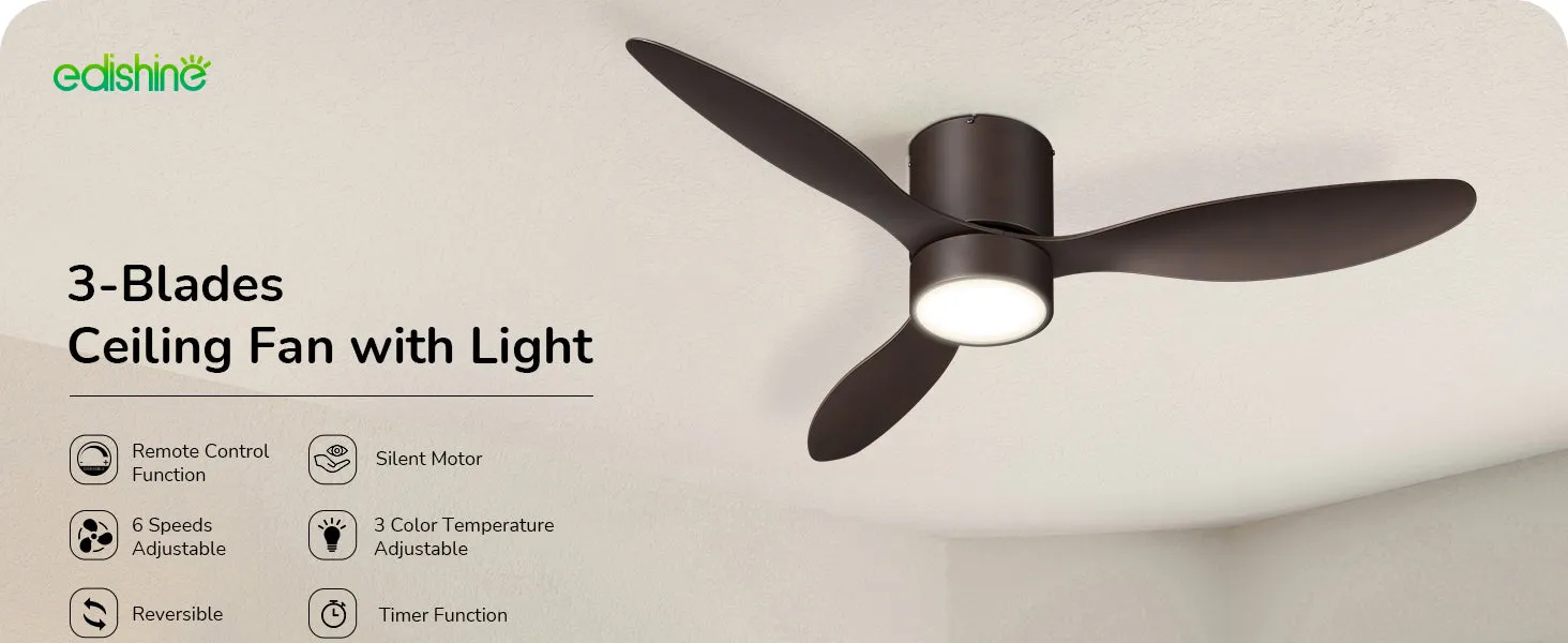 52 Inch Dimmable 3 Color Modern Ceiling Fan with Light and Remote-HCFM02A