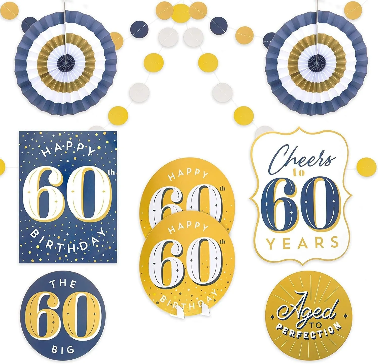 60th Birthday Decorations, Includes Table Centerpieces, Wall Sign, Ceiling Decorations and Confetti String (12 Pieces)