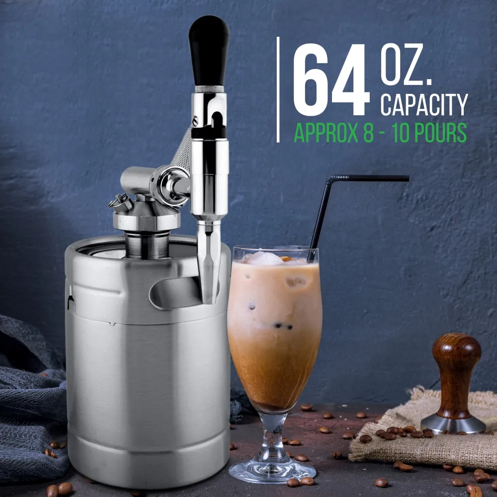 64 Oz. Nitro Cold Brew Coffee Maker - Stainless Steel Homebrew Coffee Keg System Kit With Pressure Relieving Valve & Stout Creamer Faucet