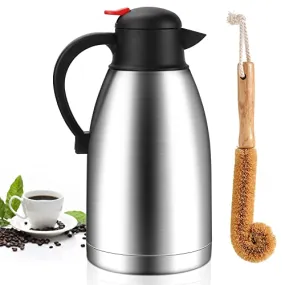 68 Oz Thermal Coffee Carafe,2 Liter Stainless Steel Thermos Carafe,Double Wall Insulated Coffee Server,Fully Sealed Coffee Thermos Dispenser Keep Hot 12 Hours,Vacuum Thermal Pot for Coffee Tea