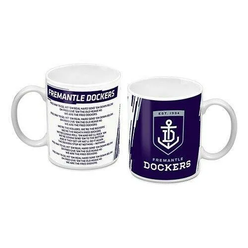 AFL Ceramic Coffee Cup Mug - Fremantle Dockers - Team Song - 330ml