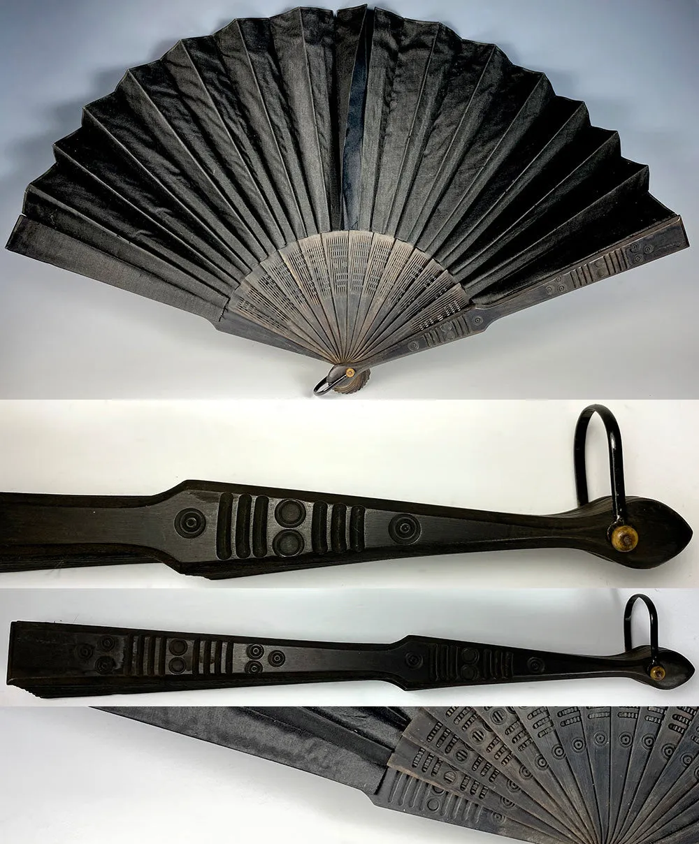 Antique French Hand Painted Silk and Wood Hand Fan 28cm Guards, c.1890-1910