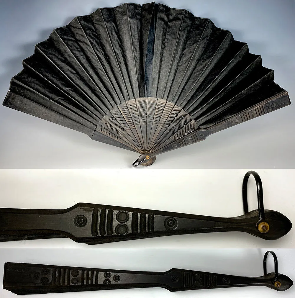 Antique French Hand Painted Silk and Wood Hand Fan 28cm Guards, c.1890-1910