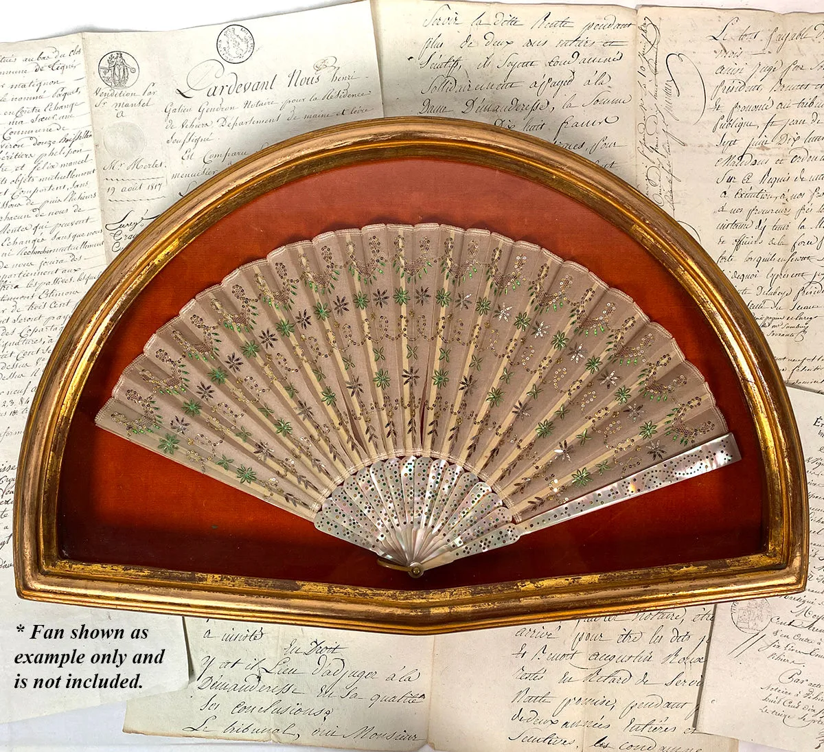 Antique Spanish Marked 20.5" Vanity or Hand Fan Shadowbox Style Display Frame, Gilded Wood