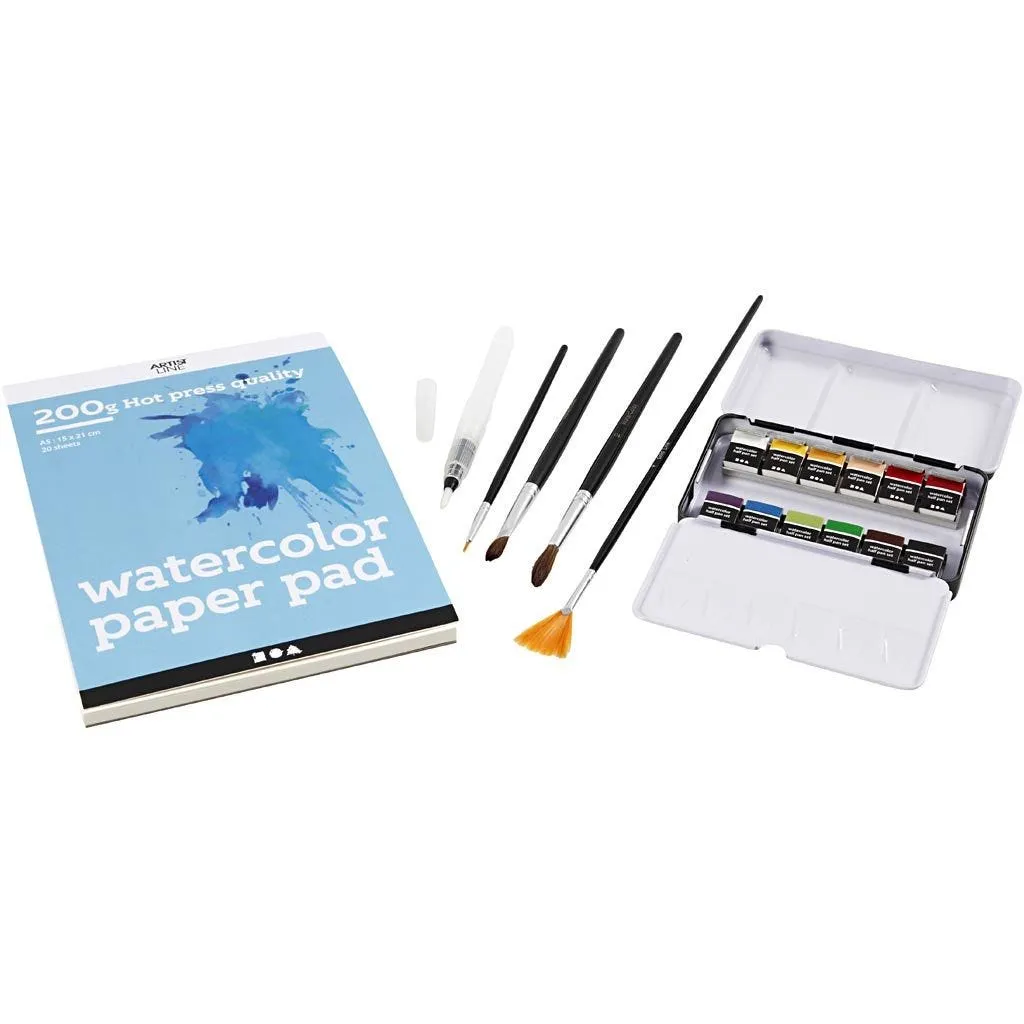 Art Aqua Watercolour Discover Training Kit Metal Box 12 Colours A5 200g