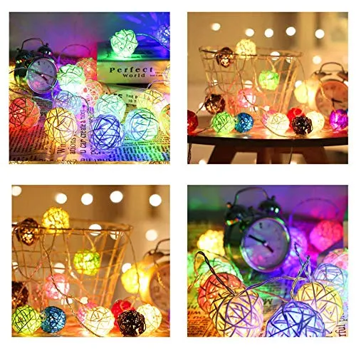 Ascension ® 3.5meters 16 LEDs Globe Rattan Balls String Lights for Home Decoration Festival Decor Lights Indoor Outdoor Decorative Fairy Lights Curtain (Multi) AC Powered