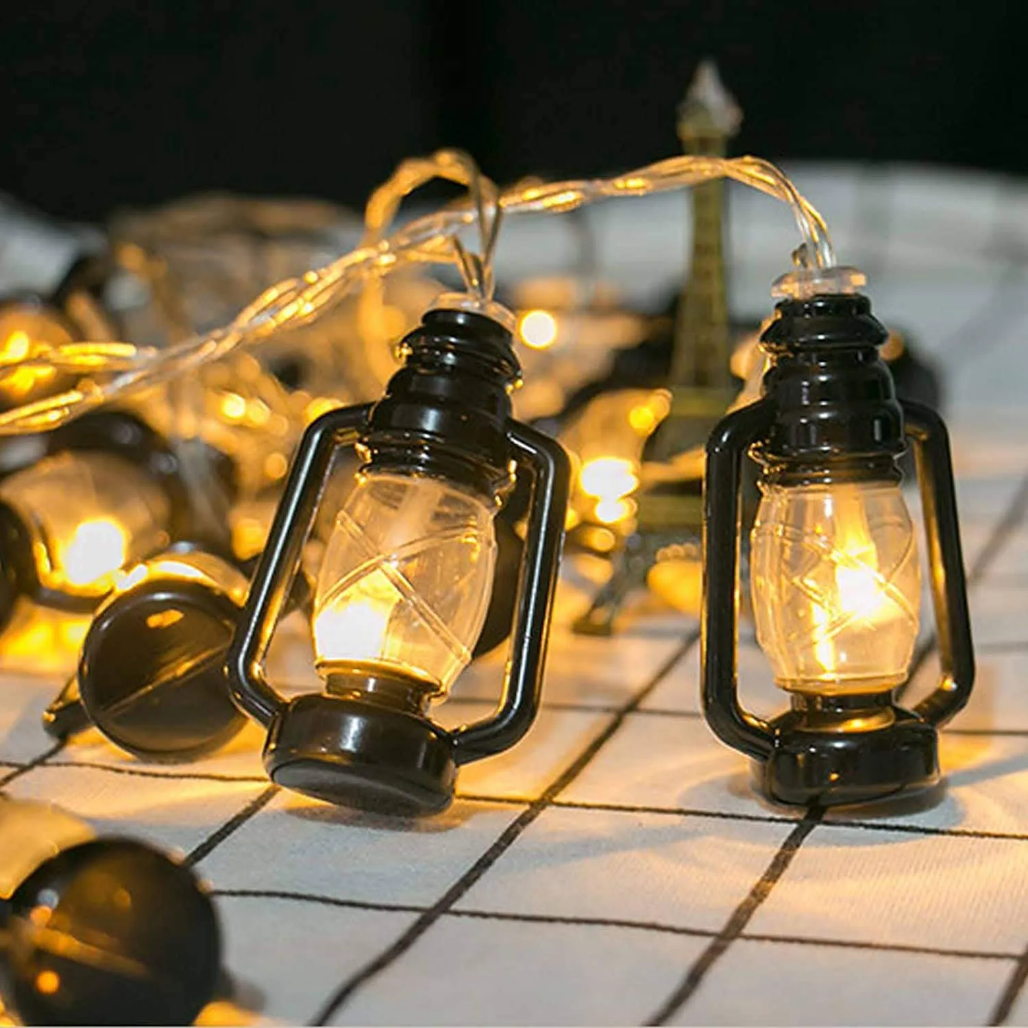 AtneP Black Lantern 16 LED Fairy String Lights for Home Decoration | Festival Decor Lights Diwali Christmas | Warm White