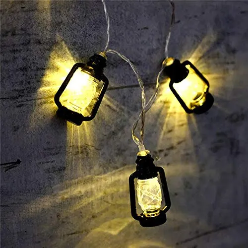 AtneP Black Lantern 16 LED Fairy String Lights for Home Decoration | Festival Decor Lights Diwali Christmas | Warm White