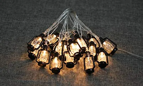 AtneP Black Lantern 16 LED Fairy String Lights for Home Decoration | Festival Decor Lights Diwali Christmas | Warm White