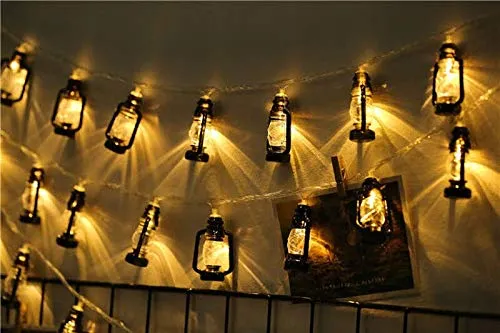 AtneP Black Lantern 16 LED Fairy String Lights for Home Decoration | Festival Decor Lights Diwali Christmas | Warm White