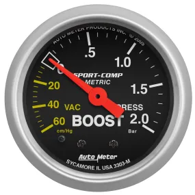 AutoMeter 3303-M GAUGE; VAC/BOOST; 2 1/16in.; 60CMHG-2.0BAR; MECHANICAL; SPORT-COMP