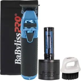 BaByliss Pro FXONE BLUEFX All-Metal Interchangeable-Battery Trimmer FX799BL with BaByliss Pro Barber Clipper Trimmer Pouch and BaByliss Pro Soft Knuckle Neck Brush White