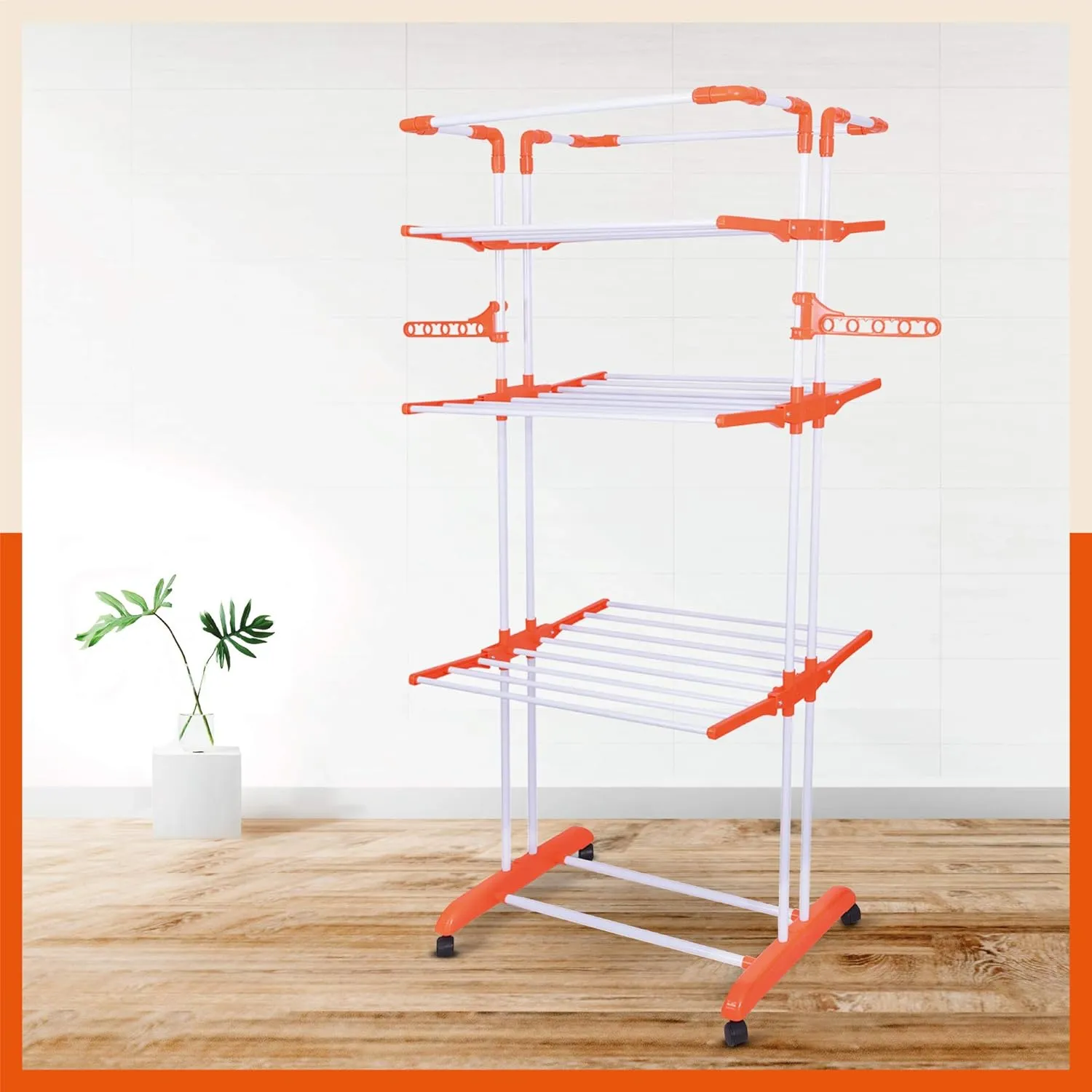 Bathla Mobidry Giga 4 Level Alloy Steel Modular Cloth Drying Stand (Orange, Extra-Large)