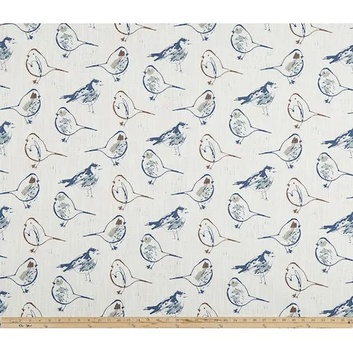 Bird Toile Regal Blue Slub Canvas Fabric