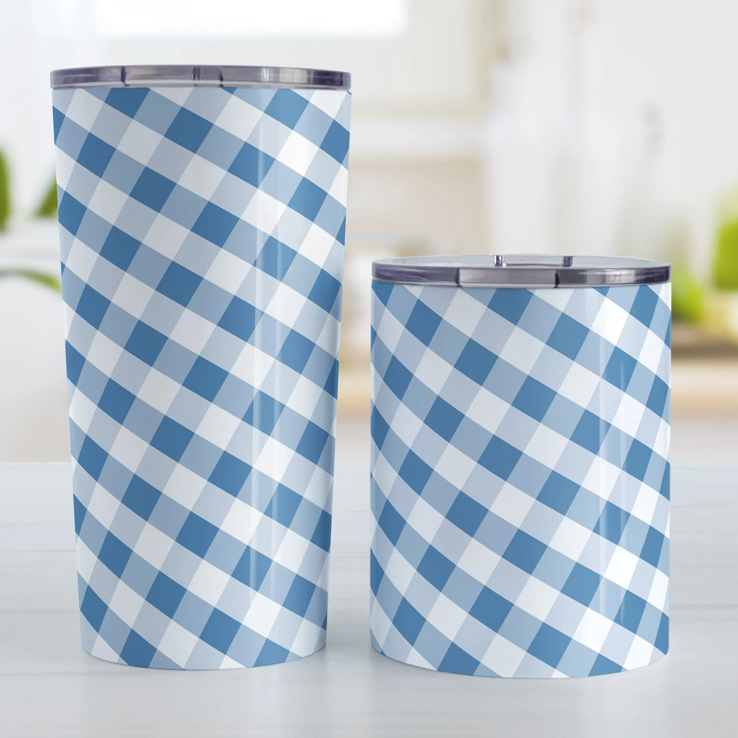 Blue Gingham Tumbler Cup