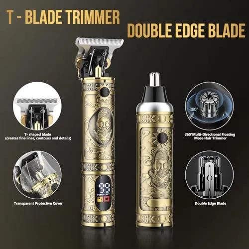 Bomxin Hair Clippers for Men T-Blade Nose Hair Trimmer Foil Shavers for Men Barber Barber Kit, Men Hair Clippers, Zero Gap Haircutting Set, Clippers for Hair Cutting, LCD Display (Bronze)