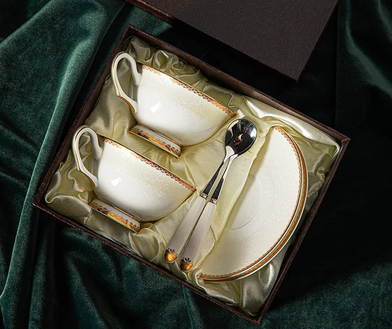 Bone China Porcelain Coffee Cup Set, White Ceramic Cups, Elegant British Ceramic Coffee Cups, Unique Tea Cup and Saucer in Gift Box