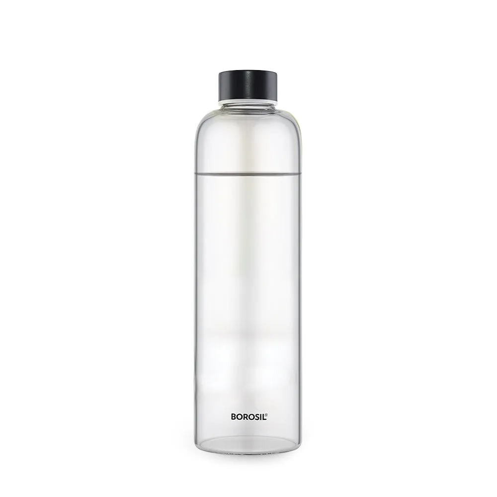 Borosil Crysto Glass Bottle - Black Lid