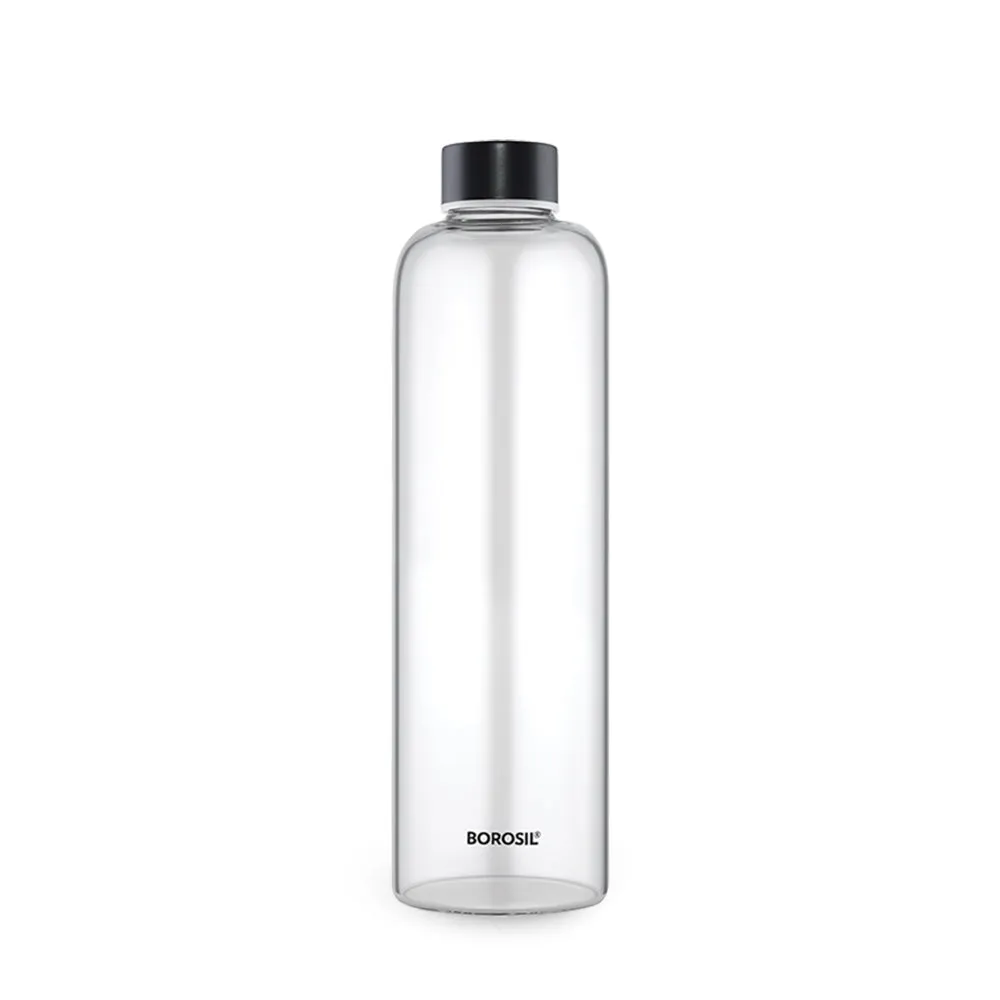 Borosil Crysto Glass Bottle - Black Lid