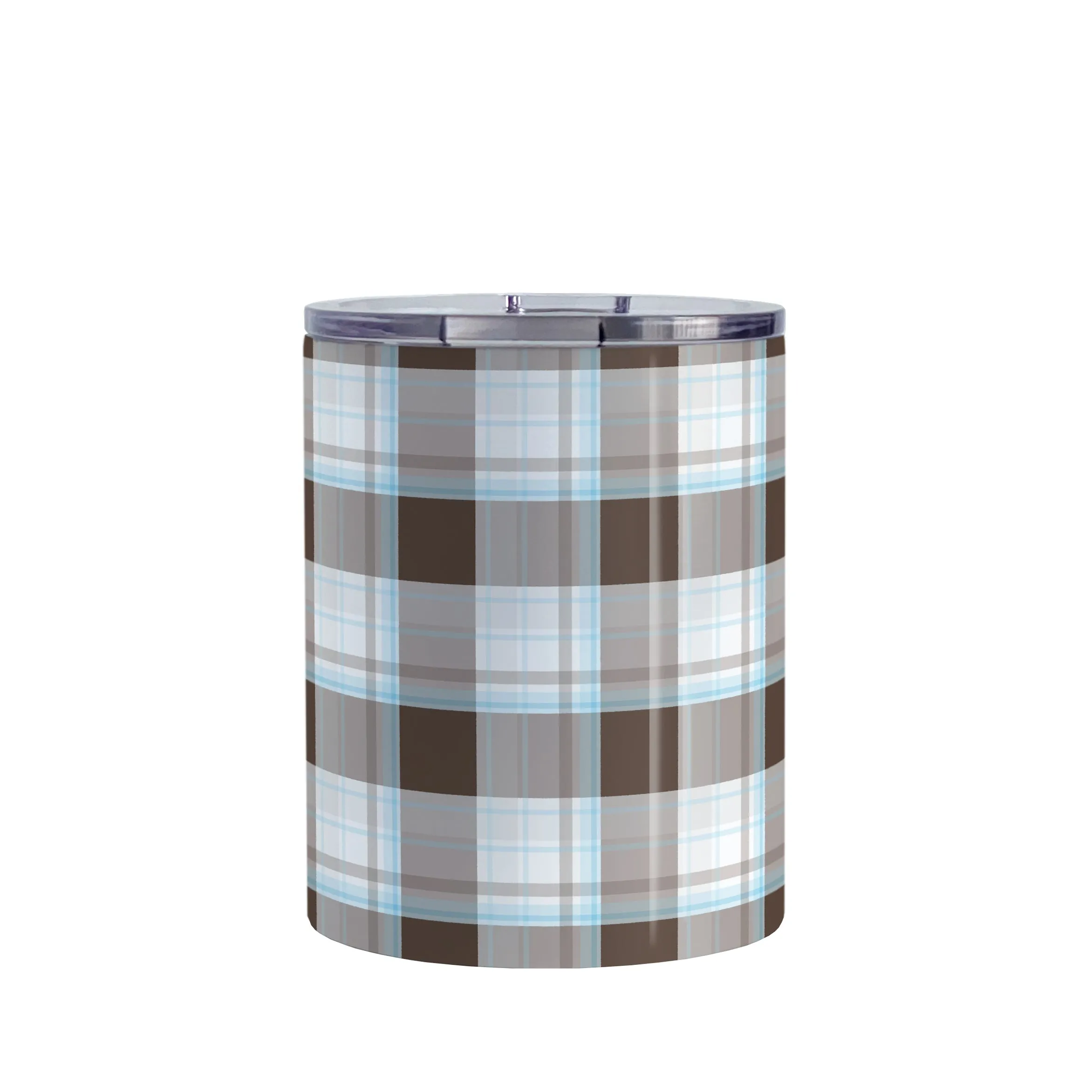 Brown Blue Plaid Tumbler Cup