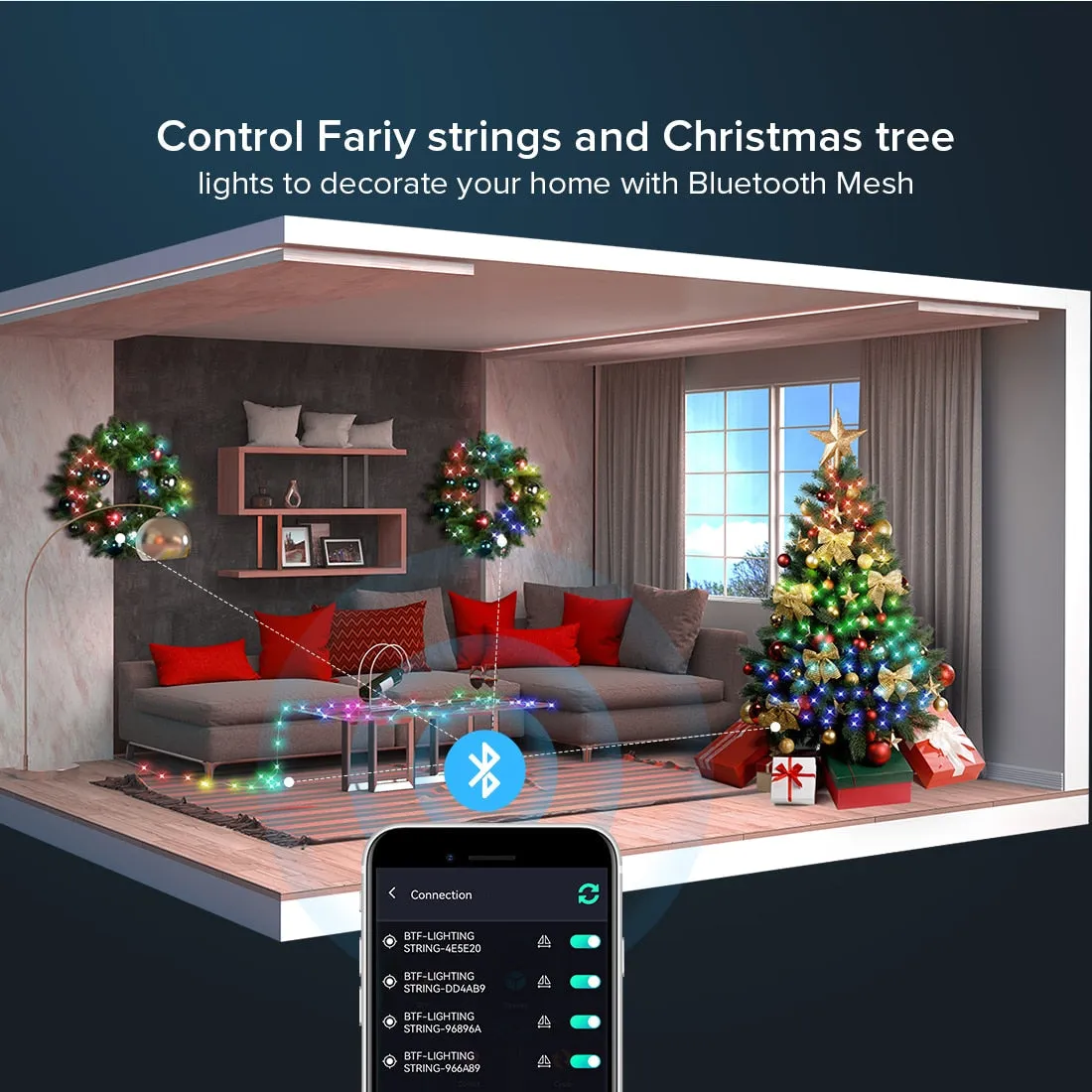 BTF Christmas Lights String 25 Bulbs Bluetooth Music APP Remote WS2812B Party Wedding 1.5m USB Cable Garden Backyard Decor