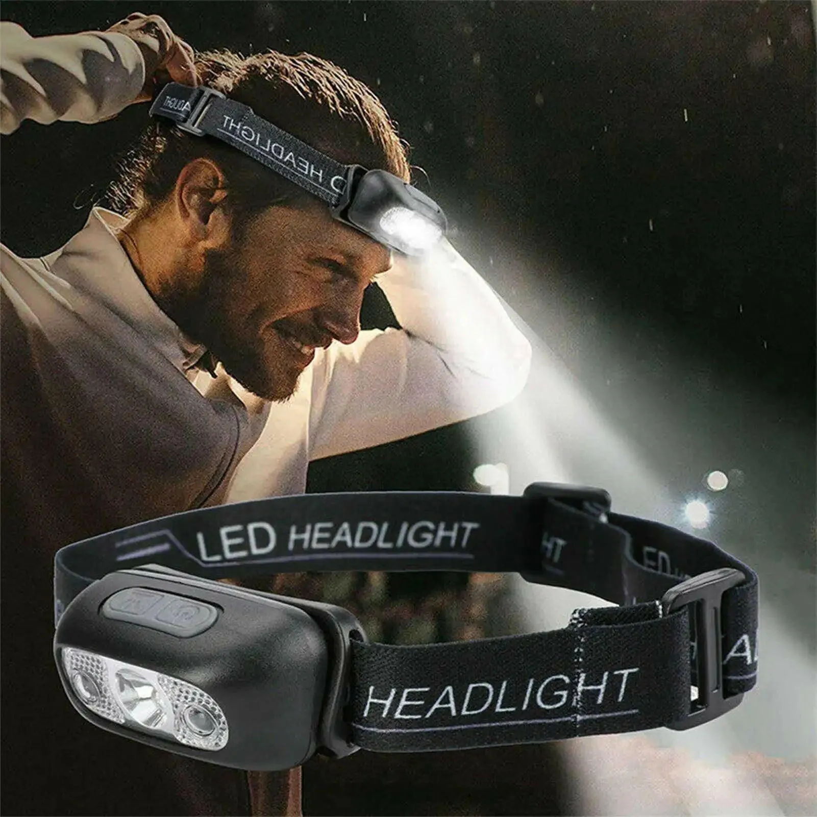 Camping Headlamp Rechargeable Water Proof USB LED Headlamp Motion Sensor Outdoor Waterproof Fishing Headlight for Hiking Camping